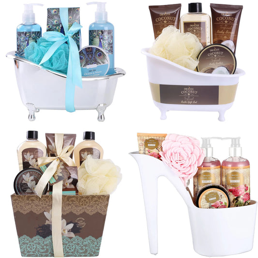 (Set of 4)Draizee 20 Pcs Scented - Rose Coconut Ocean Mint Vanilla Bath Heel Shoe Spa Gift Baskets for WomenChristmas