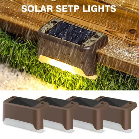 ZOELNIC 4 Pcs Solar Deck Lights, Waterproof Led Solar Lamp for Outdoor Pathway, Yard, Patio, Stairs, Step, Fences, Cool White