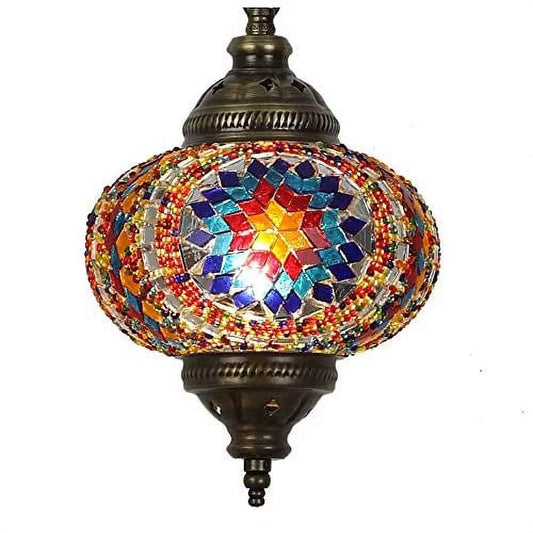 (31 Models) Handmade Pendant Ceiling Lamp Mosaic Shade, 2019 Stunning 16.5" Height - 7" Globe, Turkish Moroccan Glass Lantern Arabian Bedside Home Decoration Light Bronze (Aegean)
